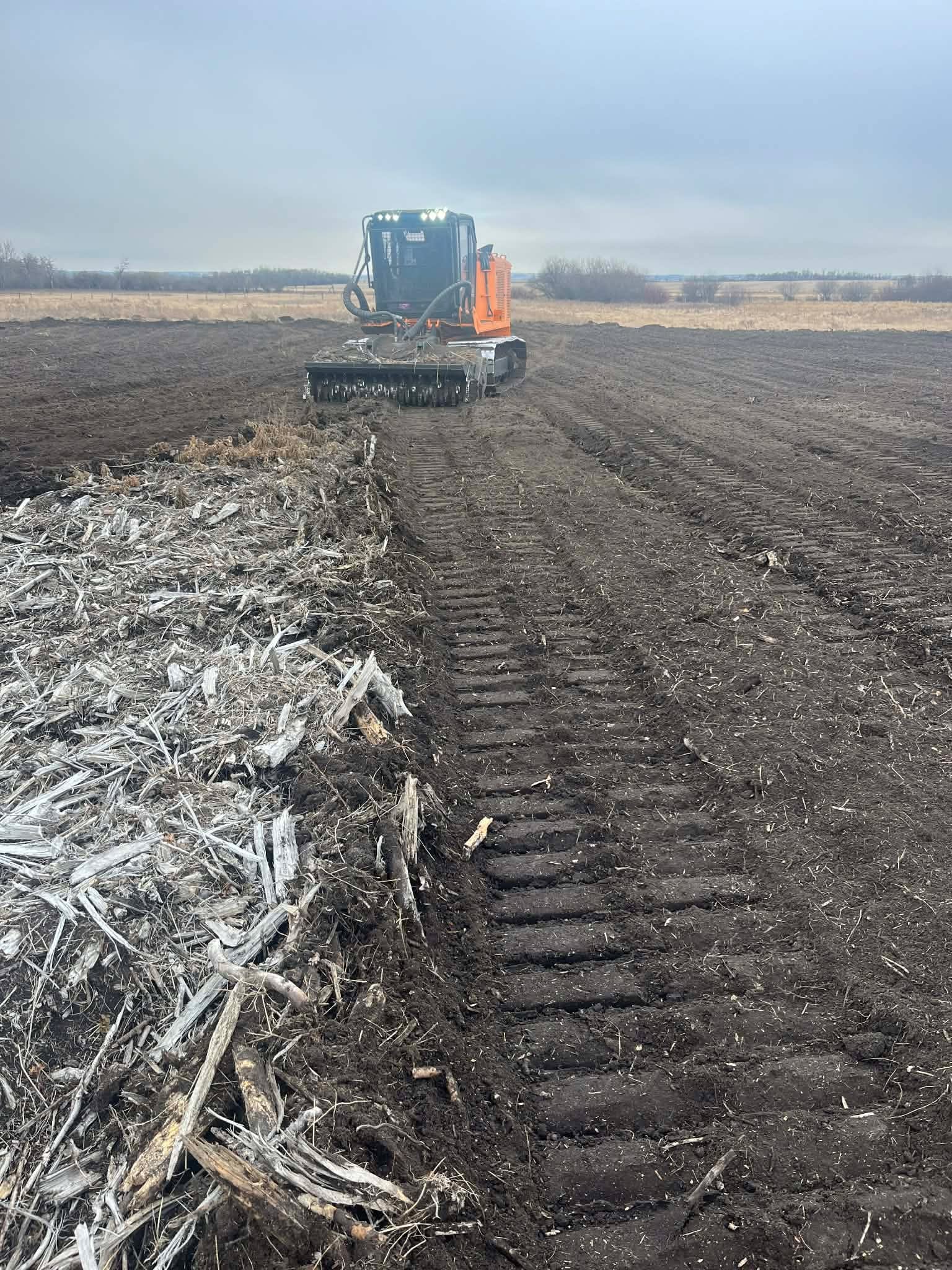 Mulching equipment clearing dense brush in Alberta